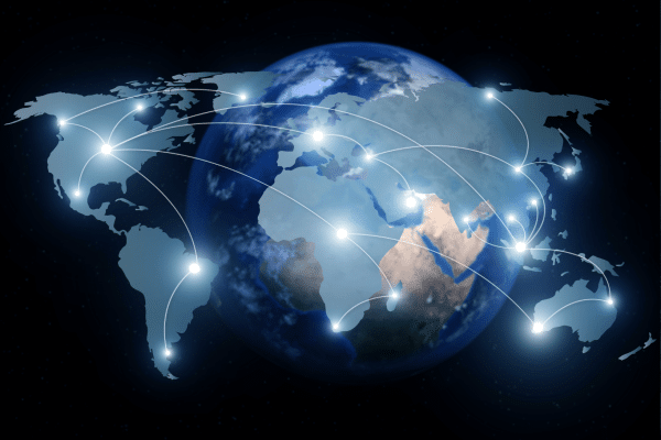 world map with data connectivity