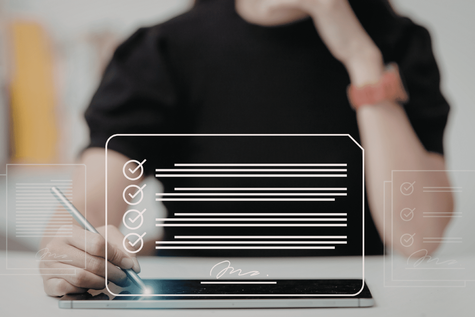 Woman using smart tablet with digital checklist