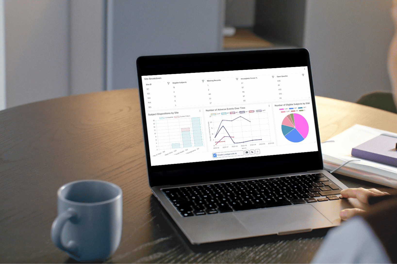Person using TrialKit on a laptop for AI advanced analytics