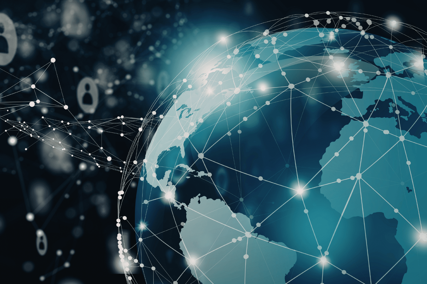 graphic of globe with datapoints and lines of connectivity