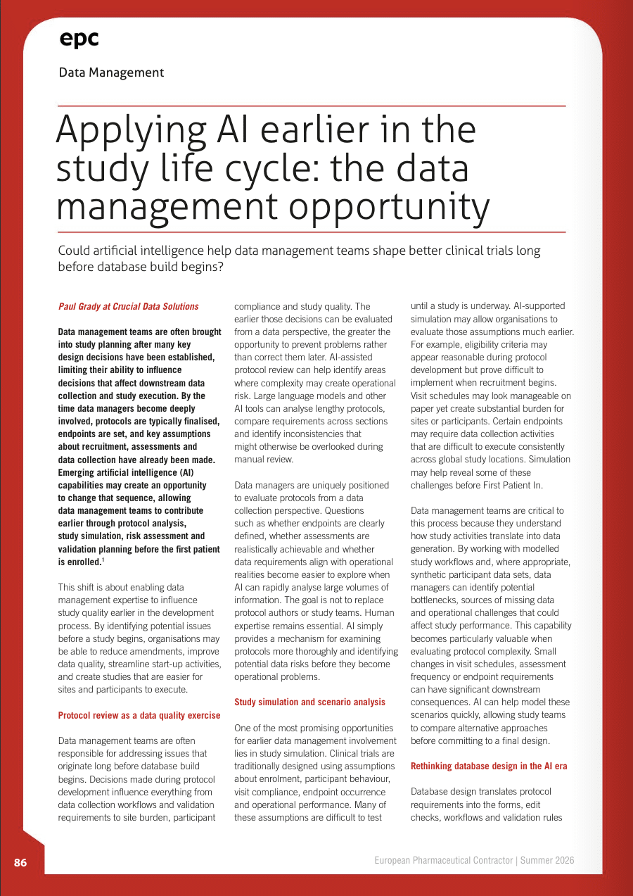 preview of International Clinical Trials article on AI and data management